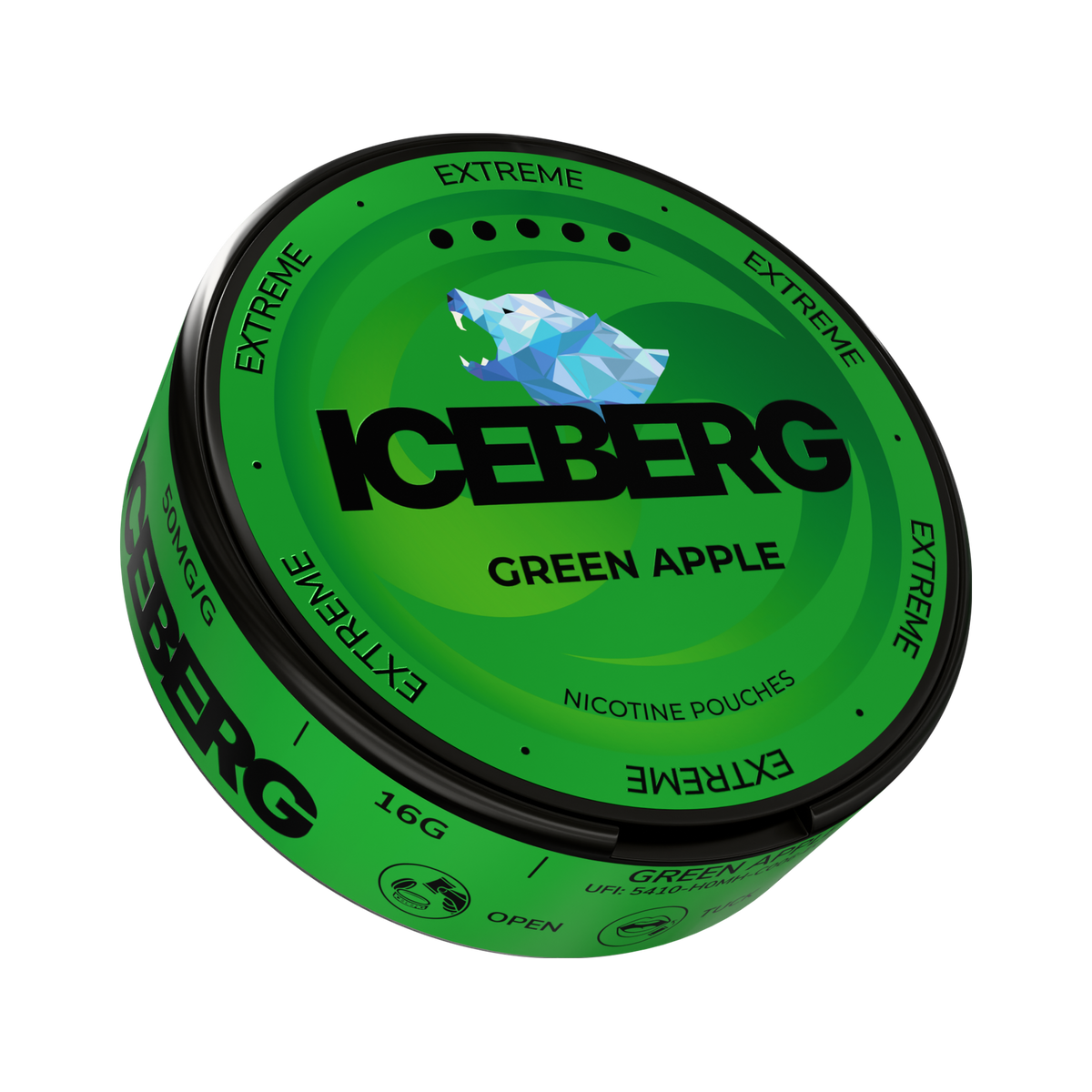 ICEBERG Green Apple Extreme nikotinportioner, dosa (3D)