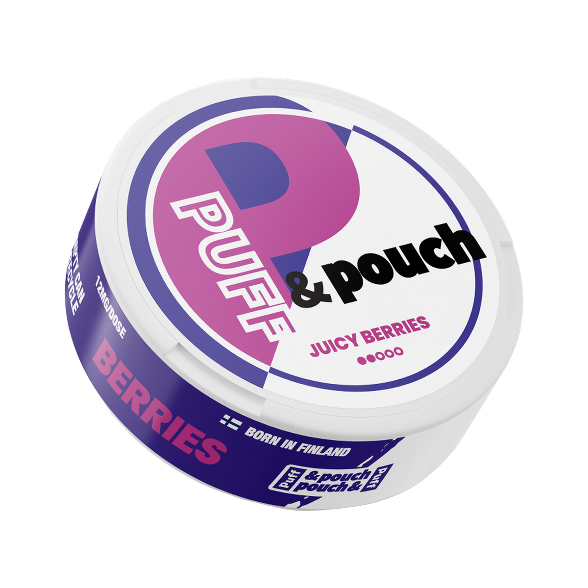 Puff & Pouch Juicy Berries 12 mg | Bäst före: 01/10/2026 can, front