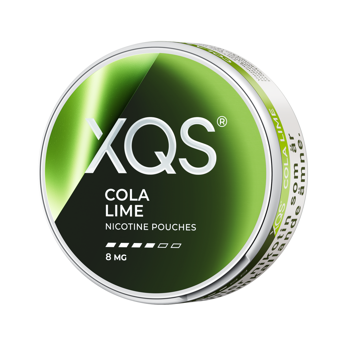 XQS Cola Lime 8mg can, left side