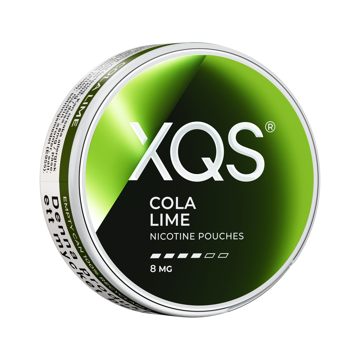 XQS Cola Lime 8mg can, right side