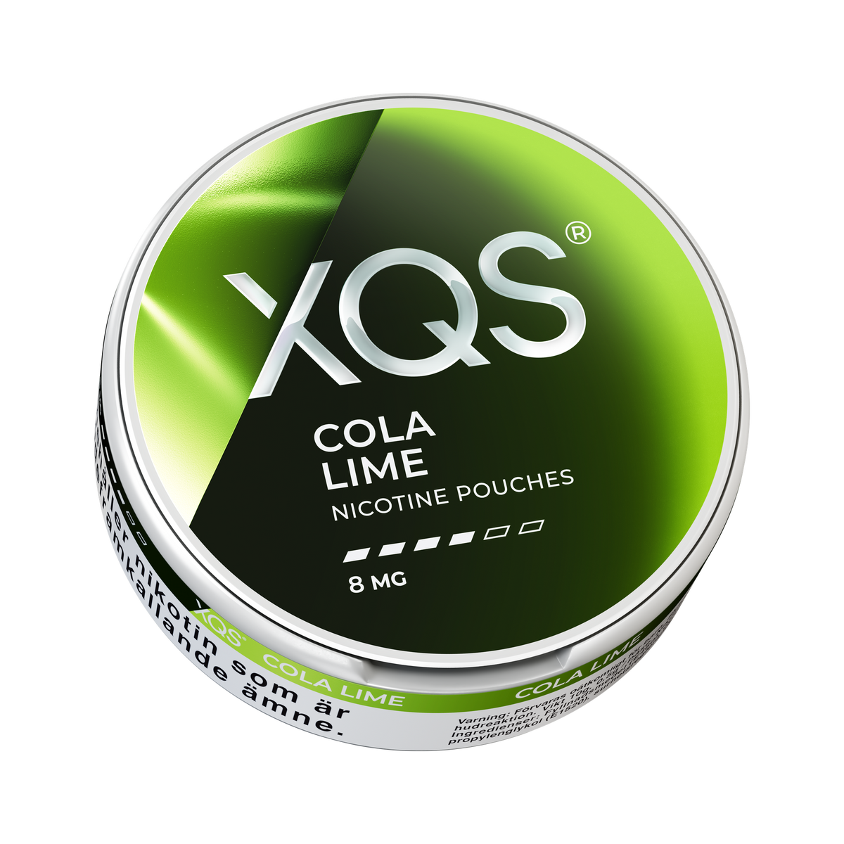 XQS Cola Lime 8mg can, low view
