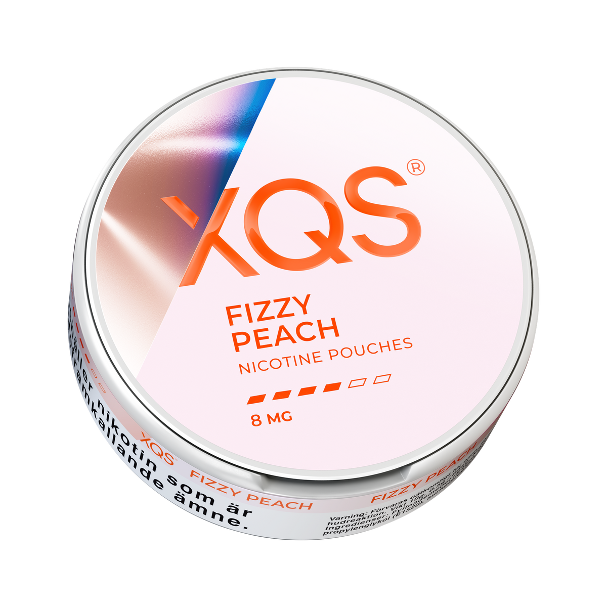 XQS Fizzy Peach 8mg can, low view