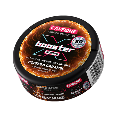 X-BOOSTER Coffee & Caramel Koffein can, front