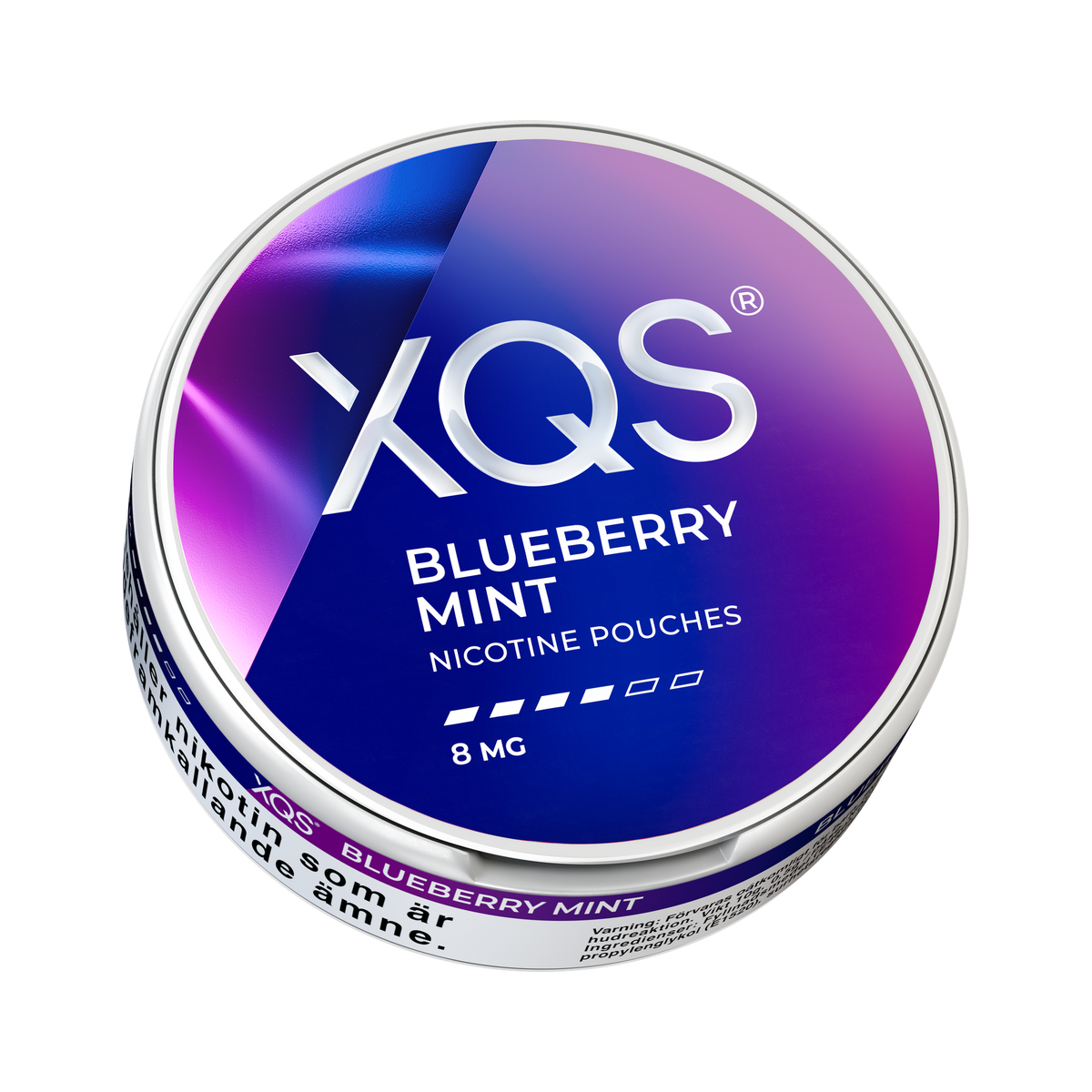 XQS Blueberry Mint 8mg can, low view