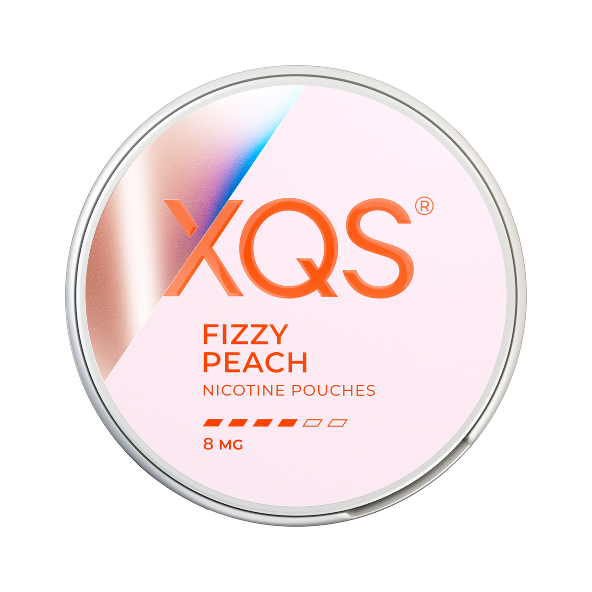 XQS Fizzy Peach 8mg can, front